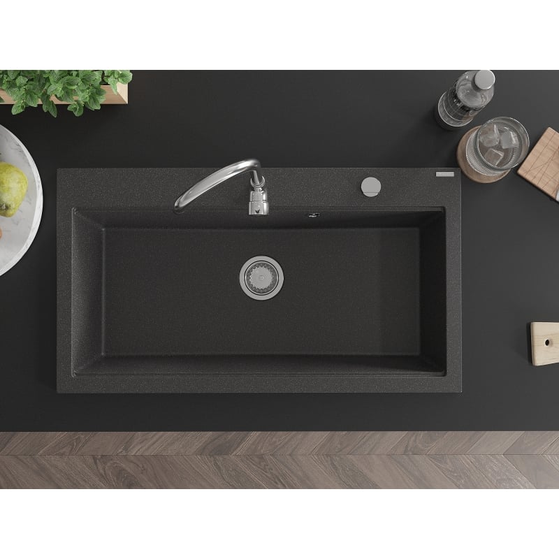 Mexen Slido granitno korito za pomivalno korito z eno posodo 900 x 500 mm, črno posuto, sifon krom - 6528901005-75