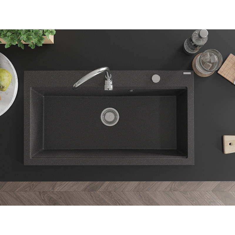 Mexen Slido Granitspüle 1-beckig 900 x 500 mm, schwarz gesprenkelt, Chrom-Siphon - 6528901005-75 - 6528901005-76