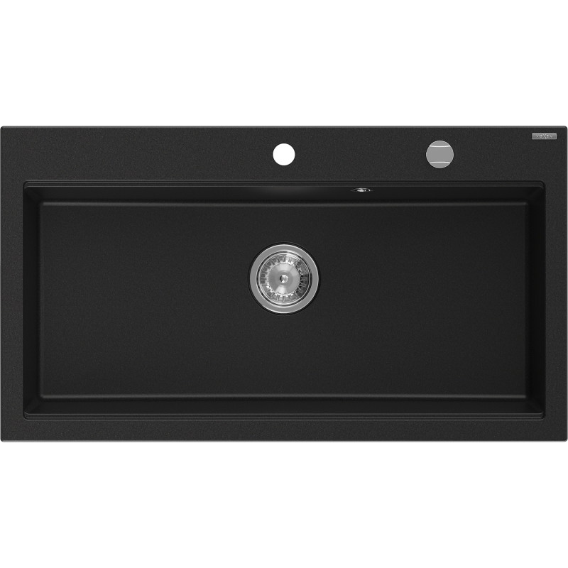 Mexen Slido Granitspüle mit 1 Becken, 900 x 500 mm, schwarz, Siphon chromfarben - 6528901005-77