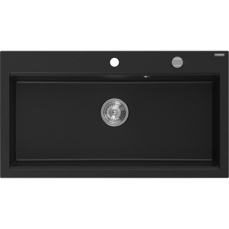 Mexen Slido Granitspüle mit 1 Becken, 900 x 500 mm, schwarz, Siphon chromfarben - 6528901005-77