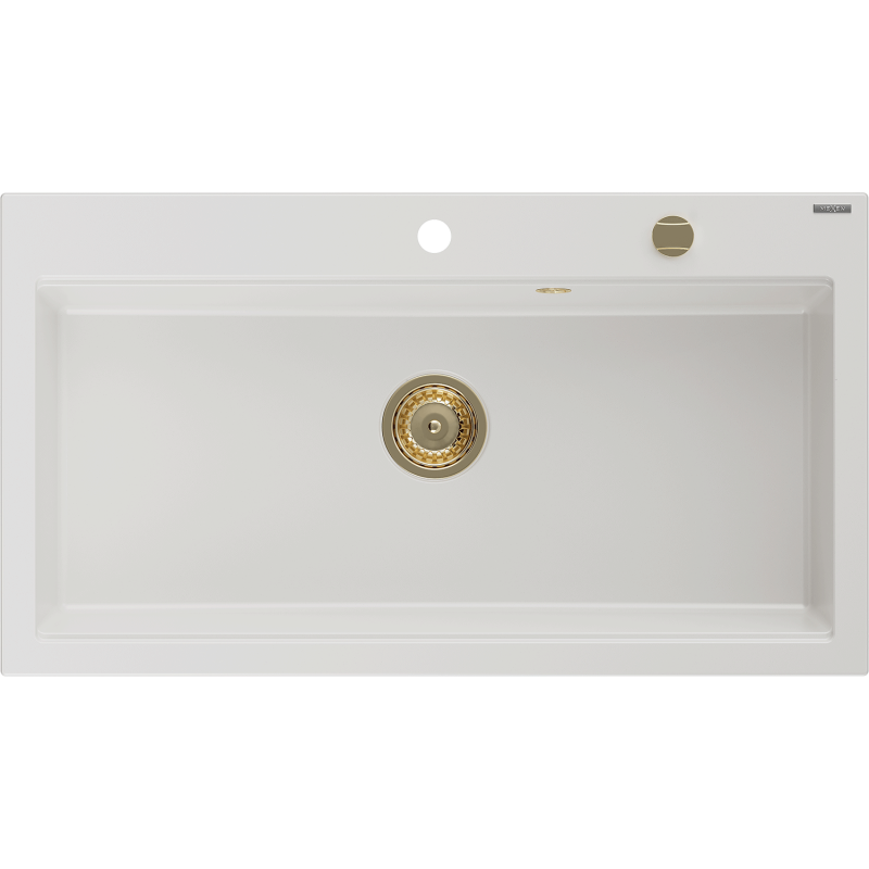 Mexen Slido zlewozmywak granitowy 1-komorowy 900 x 500 mm, biały, syfon złoty - 6528901005-20-G