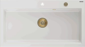 Mexen Slido fregadero de granito de 1 seno, 900 x 500 mm, blanco, sifón dorado - 6528901005-20-G