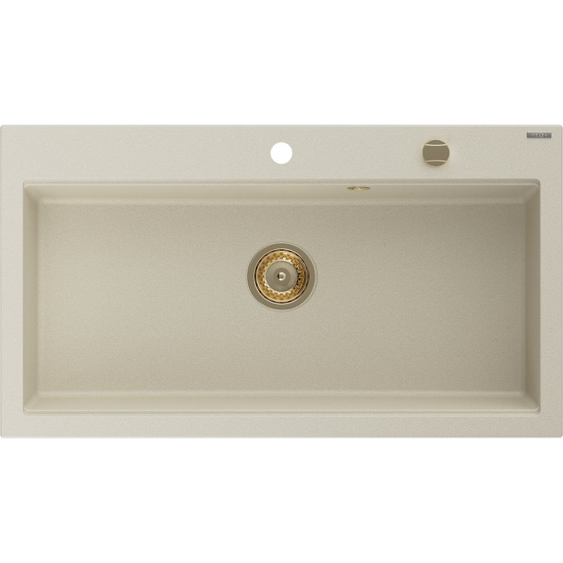 Mexen Slido lava-loiça de granito de 1 cuba 900 x 500 mm, bege, sifão dourado - 6528901005-69-G