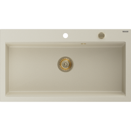 Mexen Slido Granitspüle mit 1 Becken, 900 x 500 mm, beige, goldener Siphon - 6528901005-69-G