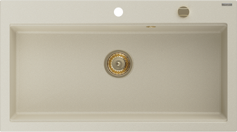 Mexen Slido Granitspüle mit 1 Becken, 900 x 500 mm, beige, goldener Siphon - 6528901005-69-G
