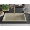 Mexen Slido Granitspüle mit 1 Becken, 900 x 500 mm, beige, goldener Siphon - 6528901005-69-G