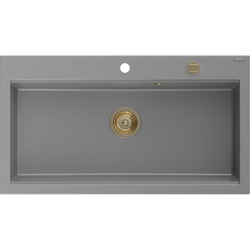 Mexen Slido νεροχύτης γρανίτη, 1 θάλαμος 900 x 500 mm, γκρι, χρυσό σιφόνι