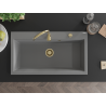 Mexen Slido Granitspüle mit 1 Becken 900 x 500 mm, grau, goldener Siphon - 6528901005-71-G