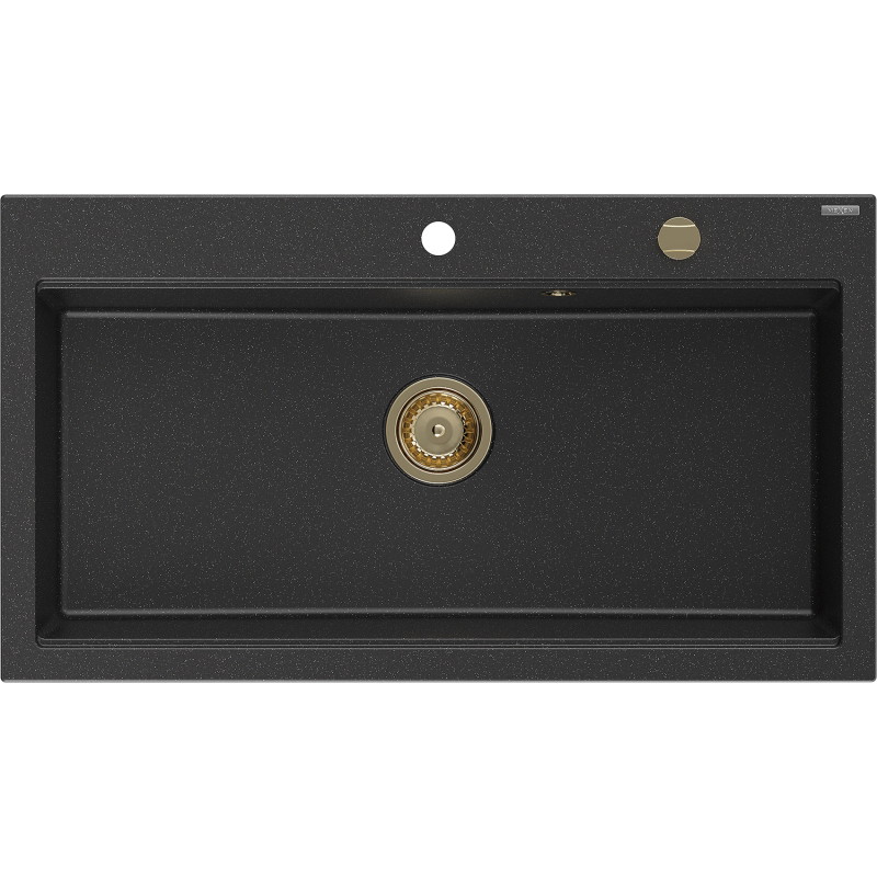 Mexen Slido évier en granit 1 bac 900 x 500 mm, noir/argent métallisé, siphon doré - 6528901005-73-G