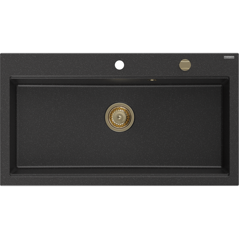 Mexen Slido zlewozmywak granitowy 1-komorowy 900 x 500 mm, czarny/srebrny metalik, syfon złoty - 6528901005-73-G