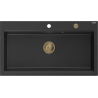 Mexen Slido Granitspüle mit 1 Becken, 900 x 500 mm, schwarz/metallic-silber, goldener Siphon - 6528901005-73-G