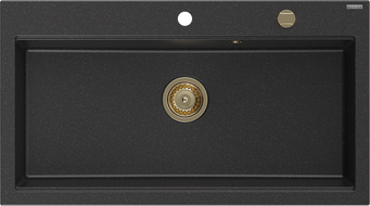 Mexen Slido évier en granit 1 bac 900 x 500 mm, noir/argent métallisé, siphon doré - 6528901005-73-G