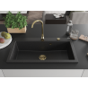 Mexen Slido Granitspüle mit 1 Becken, 900 x 500 mm, schwarz/metallic-silber, goldener Siphon - 6528901005-73-G