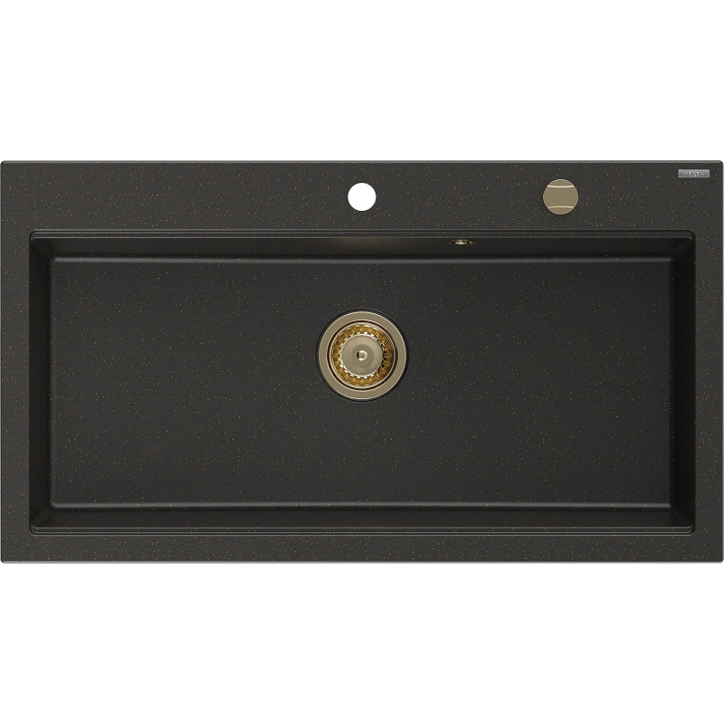 Mexen Slido ühekambriline graniitvalamu 900 x 500 mm, must/metallik kuld, kuldne sifoon - 6528901005-75-G