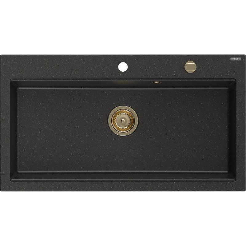 Mexen Slido zlewozmywak granitowy 1-komorowy 900 x 500 mm, czarny/złoty metalik, syfon złoty - 6528901005-75-G