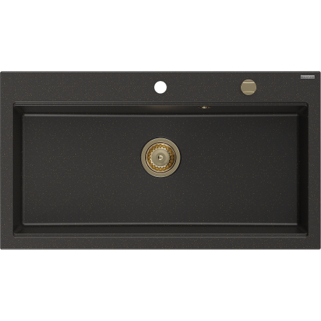 Mexen Slido ühekambriline graniitvalamu 900 x 500 mm, must/metallik kuld, kuldne sifoon - 6528901005-75-G