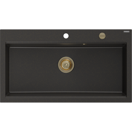Mexen Slido yksiöinen graniittiallas 900 x 500 mm, musta/kultainen metallihohto, kultainen vesilukko - 6528901005-75-G
