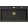 Mexen Slido Granitspüle, 1 Becken, 900 x 500 mm, Schwarz/Goldmetallic, goldener Siphon - 6528901005-75-G