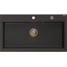 Mexen Slido lava-louça em granito de 1 cuba 900 x 500 mm, preto/dourado metálico, sifão dourado - 6528901005-75-G