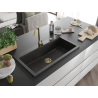 Mexen Slido Granitspüle, 1 Becken, 900 x 500 mm, Schwarz/Goldmetallic, goldener Siphon - 6528901005-75-G
