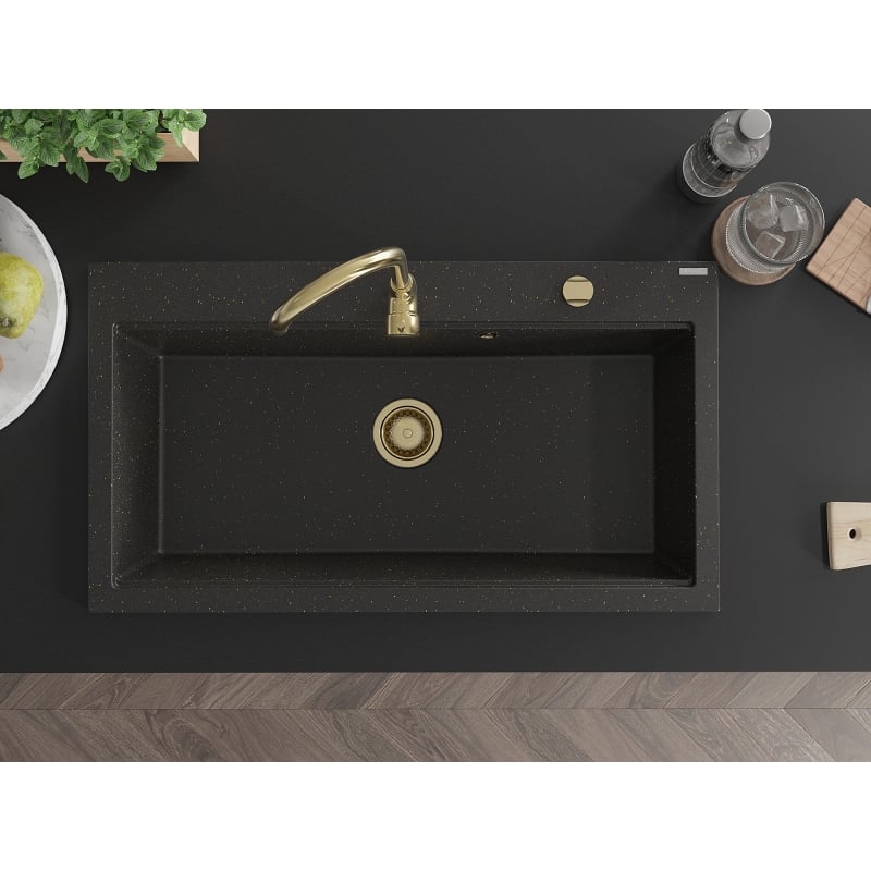 Mexen Slido νεροχύτης γρανίτης 1-καμαρών 900 x 500 mm, μαύρος/χρυσός μέταλλικ,