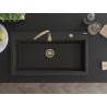 Mexen Slido Granitspüle, 1 Becken, 900 x 500 mm, Schwarz/Goldmetallic, goldener Siphon - 6528901005-75-G