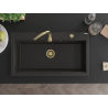 Mexen Slido zlewozmywak granitowy 1-komorowy 900 x 500 mm, czarny/złoty metalik, syfon złoty - 6528901005-75-G