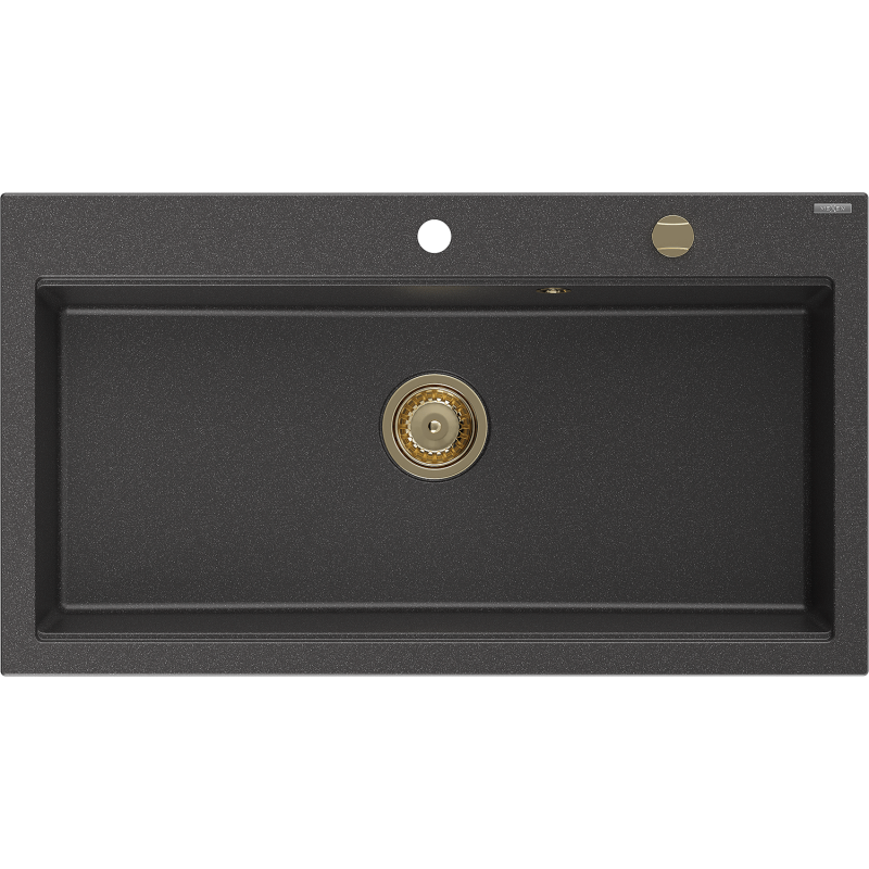 Mexen Slido zlewozmywak granitowy 1-komorowy 900 x 500 mm, czarny nakrapiany, syfon złoty - 6528901005-76-G