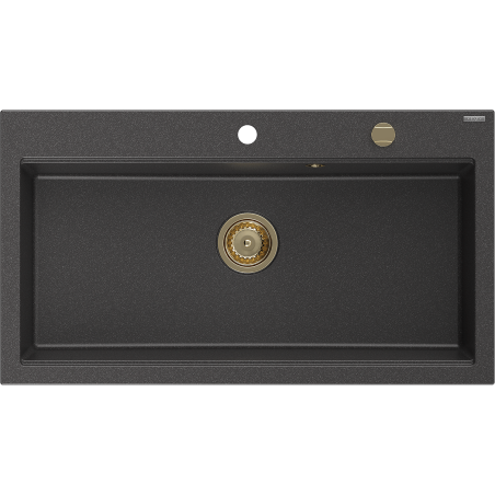 Mexen Slido Granīta izlietne, 1 nodalījums, 900 x 500 mm, melna ar plankumiem, zelta sifons - 6528901005-76-G