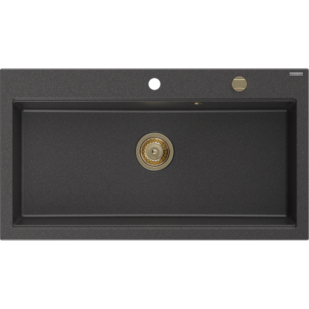 Mexen Slido zlewozmywak granitowy 1-komorowy 900 x 500 mm, czarny nakrapiany, syfon złoty - 6528901005-76-G