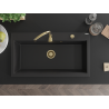 Mexen Slido Granitspüle mit 1 Becken, 900 x 500 mm, schwarz, goldener Siphon - 6528901005-77-G