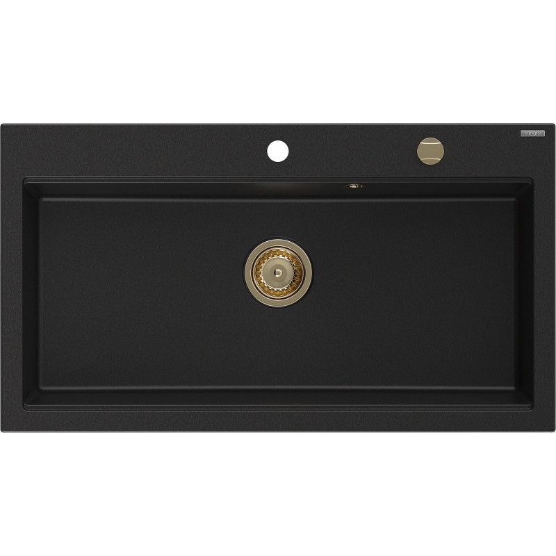 Mexen Slido lava-loiça de granito de 1 cuba 900 x 500 mm, preto, sifão dourado - 6528901005-77-G