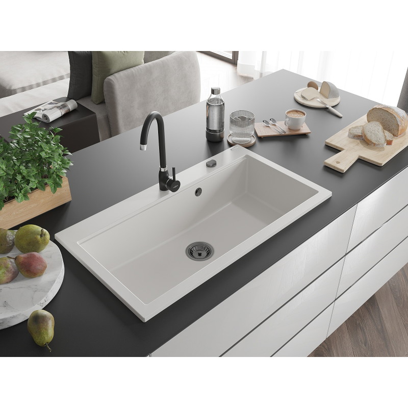 Mexen Slido ühekambriline graniitvalamu 900 x 500 mm, valge, must sifoon - 6528901005-20-B