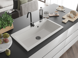 Mexen Slido granitdiskho med 1 ho, 900 x 500 mm, vit, svart vattenlås - 6528901005-20-B