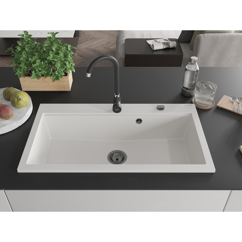 Mexen Slido ühekambriline graniitvalamu 900 x 500 mm, valge, must sifoon - 6528901005-20-B