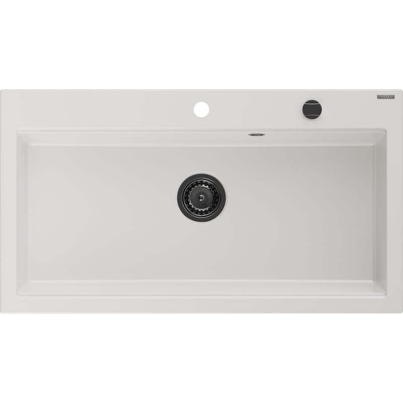 Mexen Slido lavello in granito a una vasca 900 x 500 mm, bianco, sifone nero - 6528901005-20-B