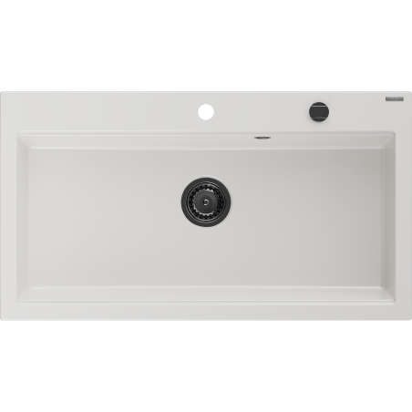 Mexen Slido 1-bowl granite kitchen sink, 900 x 500 mm, white, black waste trap - 6528901005-20-B