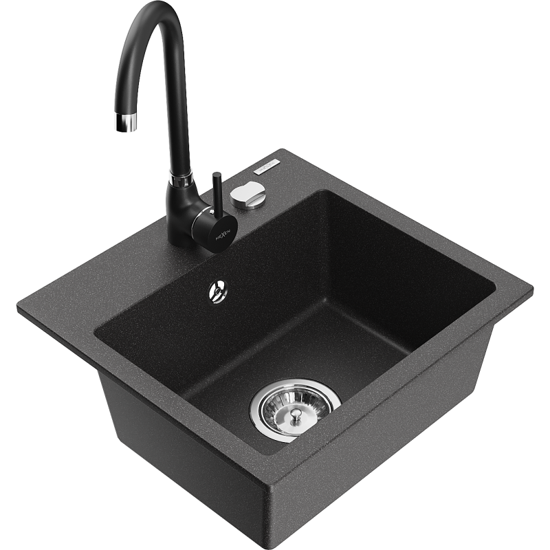 Mexen Milo lava-loiça de granito de 1 câmara com torneira de cozinha Telma, preto salpicado - 6505-76-670200-70