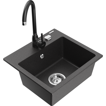 Mexen Milo Granit-Ëenzleun mat 1-Komplor mat Kichenkran Telma, schwaarz gesprenkelt - 6505-76-670200-70