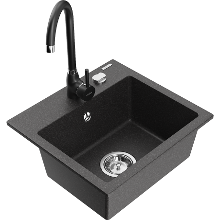Mexen Milo granitni sudoper s jednom komorom s kuhinjskom slavinom Telma, crni s točkicama - 6505-76-670200-70