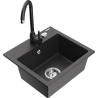 Mexen Milo fregadero de granito de 1 seno con grifo de cocina Telma, negro moteado - 6505-76-670200-70