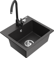 Mexen Milo granite sink 1-bowl with Telma kitchen tap, black speckled - 6505-76-670200-70