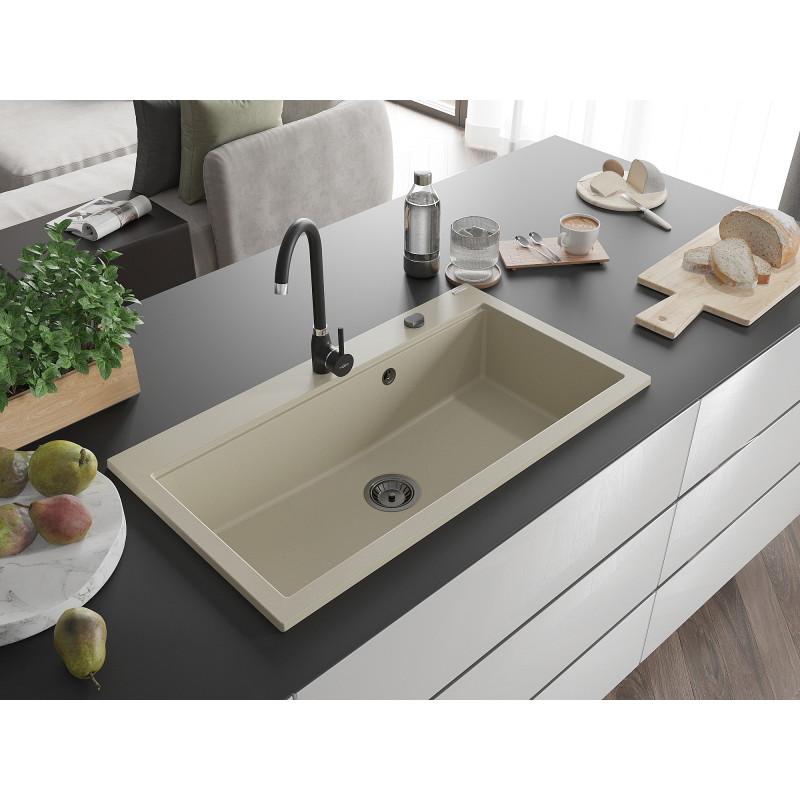 Mexen Slido Granitspüle 1-beckig 900 x 500 mm, beige, schwarzer Siphon - 6528901005-69-B
