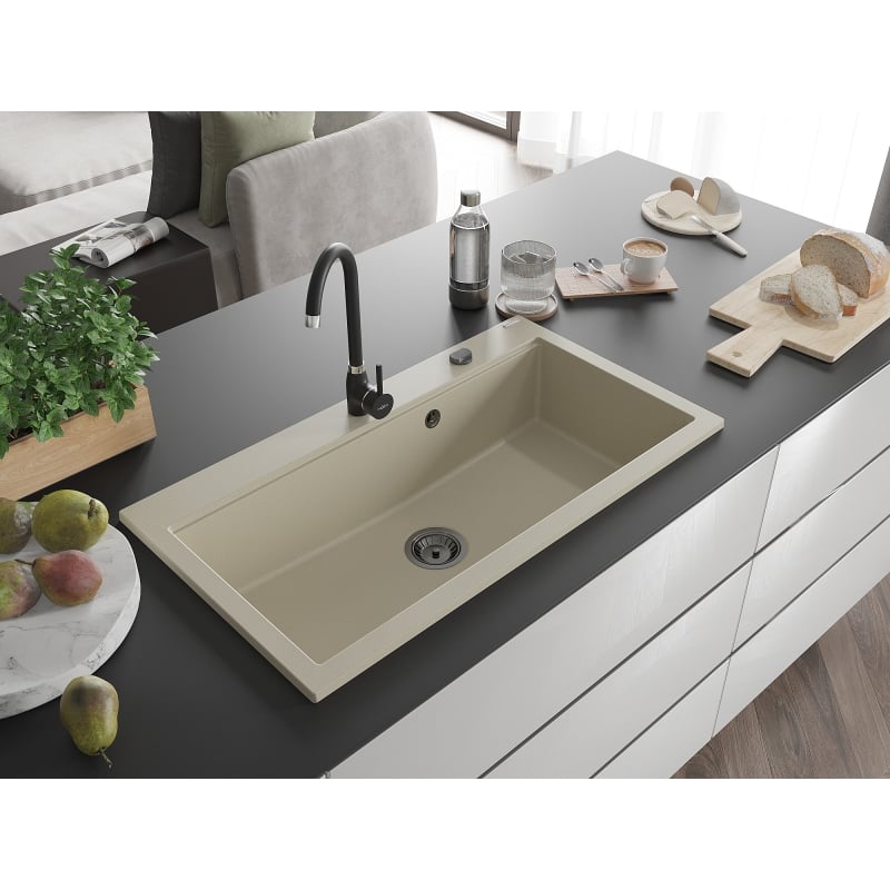 Mexen Slido νεροχύτης γρανίτης 1-θέσης 900 x 500 mm, μπεζ, σιφόνι μαύρο - 6528901005-69-B