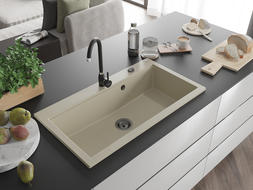 Mexen Slido 1 nodalījuma granīta izlietne 900 x 500 mm, bēša, melns sifons - 6528901005-69-B
