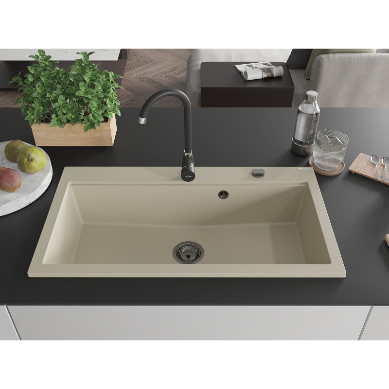 Mexen Slido Granitspüle 1-beckig 900 x 500 mm, beige, schwarzer Siphon - 6528901005-69-B