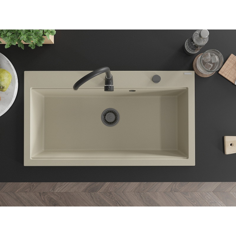 Mexen Slido Granitspüle 1-beckig 900 x 500 mm, beige, schwarzer Siphon - 6528901005-69-B
