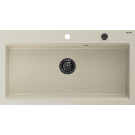 Mexen Slido 1-bowl granite kitchen sink 900 x 500 mm, beige, black drain trap - 6528901005-69-B