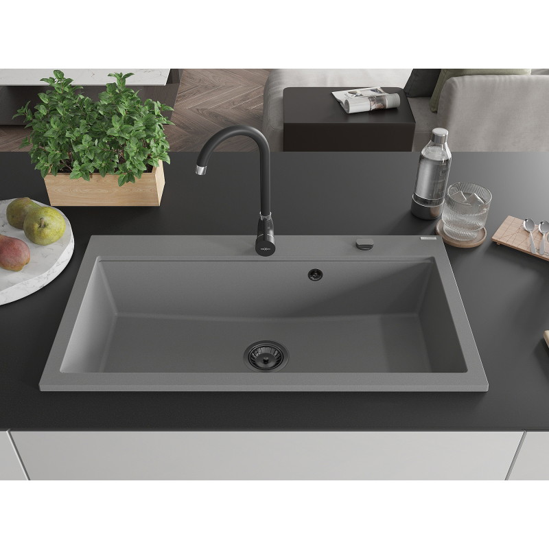 Mexen Slido Granitspüle 1-beckig 900 x 500 mm, grau, schwarzer Siphon - 6528901005-71-B