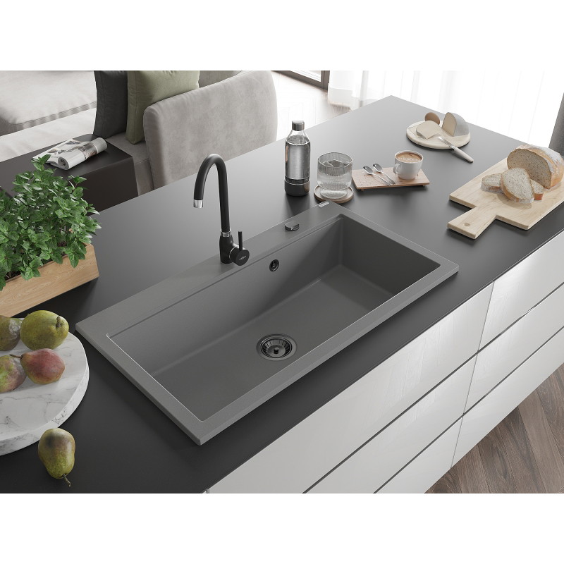 Mexen Slido granitdiskho med 1 ho, 900 x 500 mm, grå, svart vattenlås - 6528901005-71-B